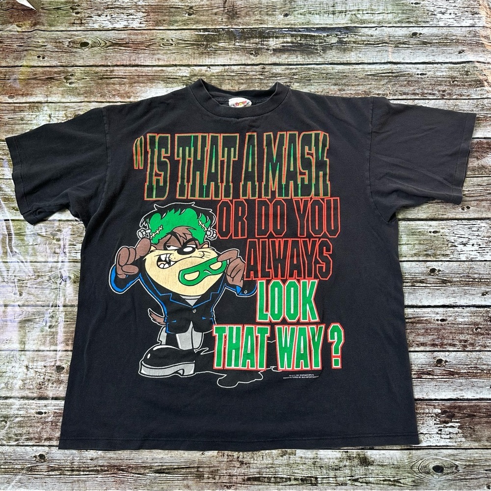 Vintage 1995 Looney Tunes Halloween Mask Shirt TAZ Rare Size XL